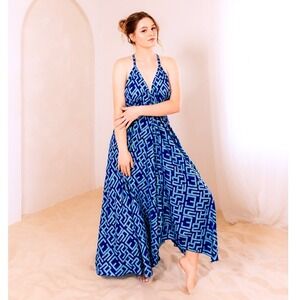 The Vacation Dress Boho Blue Geometric Print Sleeveless Party Maxi Dress 2X